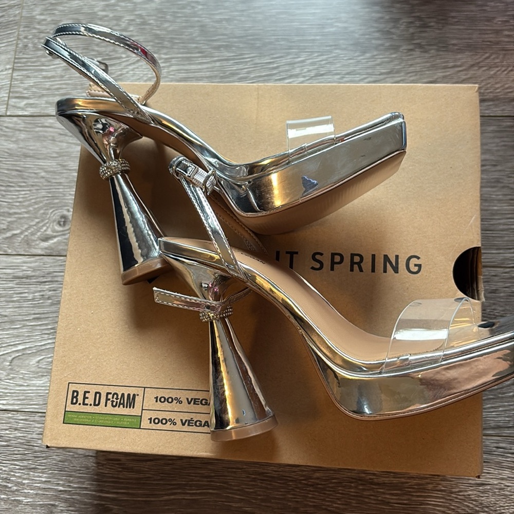 silver high heels